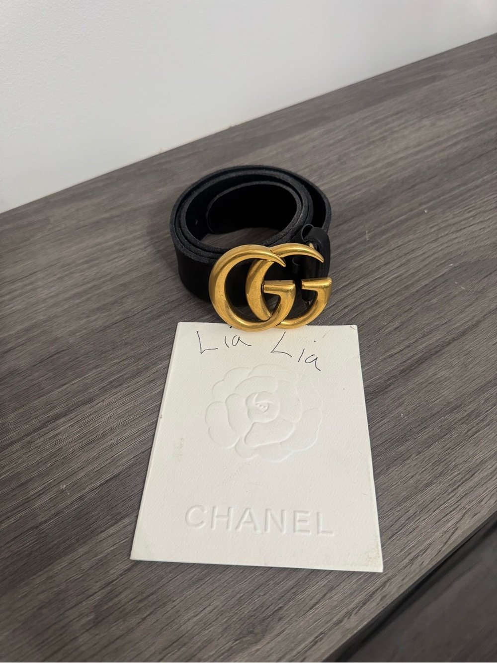 Gucci Black Leather Belt with Gold Double G Buckle